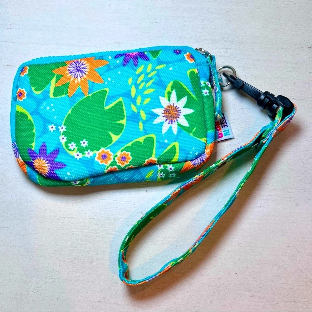 LITTLE BROWNIE BAKERS Axolotl Floral Zip Wallet Teal Wristlet Kids NWOT Gift